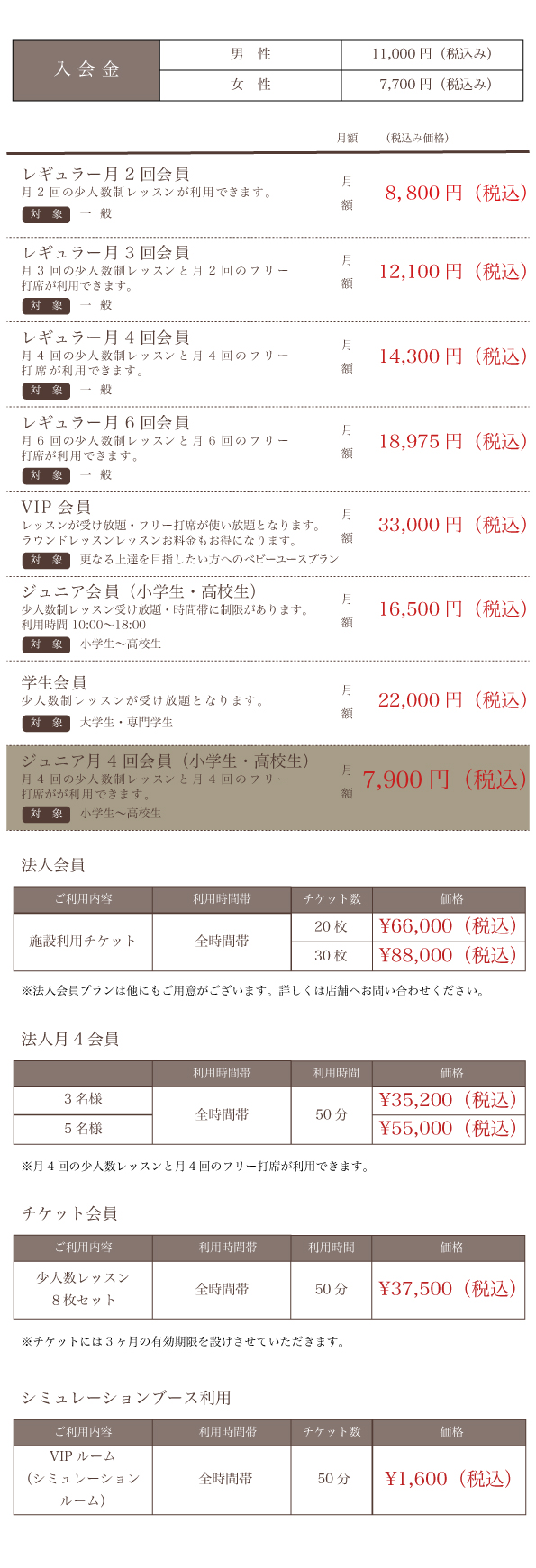 Golf Luxury FiFie料金表1